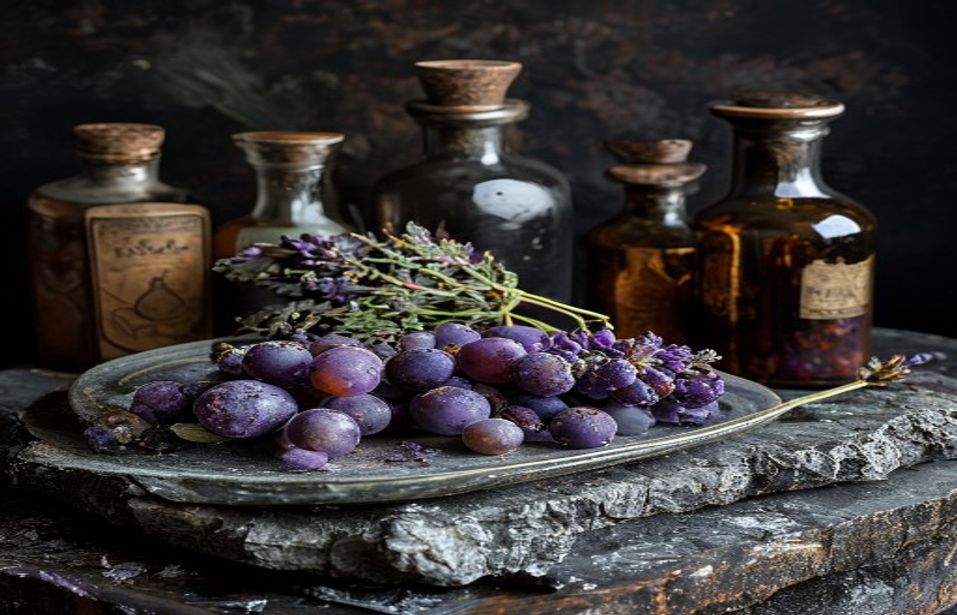 Détail apothicaire — pomace de raisin et lavande